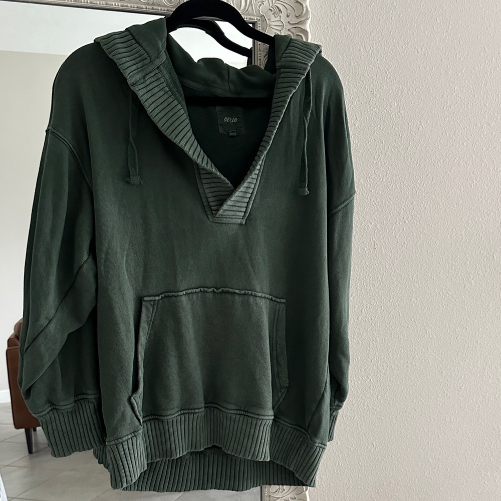 Aerie Forest Green Down To Earth Hoodie Sweatshirt